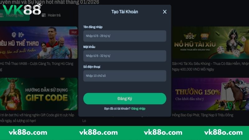 Các bước tạo tài khoản trên nhà cái