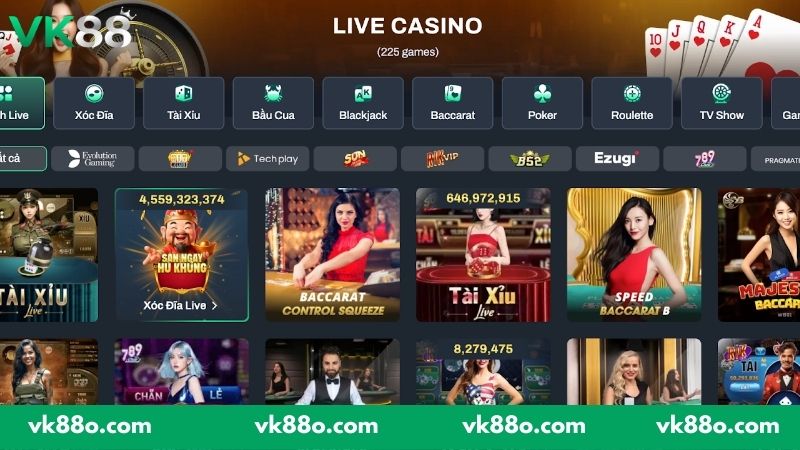 Giới thiệu tổng quan sảnh cược live casino tại VK88
