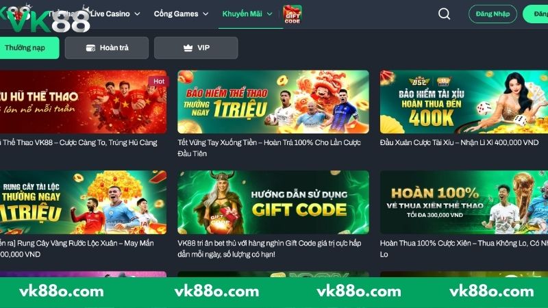 Nhận khuyến mãi giá trị khi đăng ký VK88